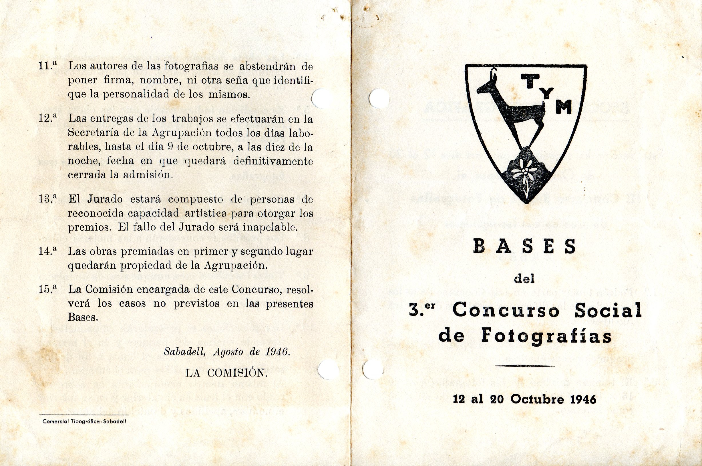 Bases del 3. er Concurso Social de Fotografías : 12 al 20 Octubre 1946 - Portada